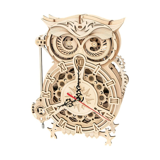 Reloj búho 3D kit madera 161 piezas, modelo funcional con péndulo y campana, edad 14+
